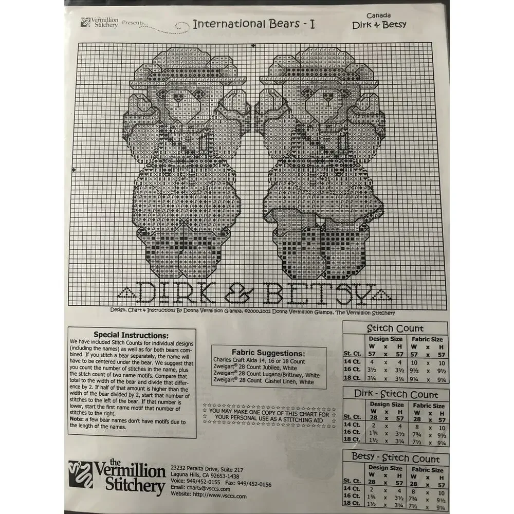 International Bears 1 Vermillion Stitchery Cross Stitch Pattern 705